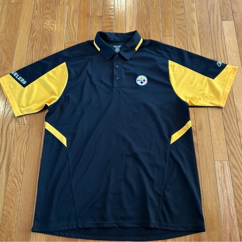 Pittsburgh Steelers Reebok RBK Play Dry Polo Shirt Mens XL NFL Black Gold